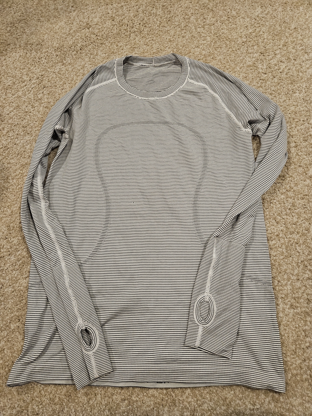 Lululemon Long Sleeve - Black & White Striped Performance Running Tshirt
